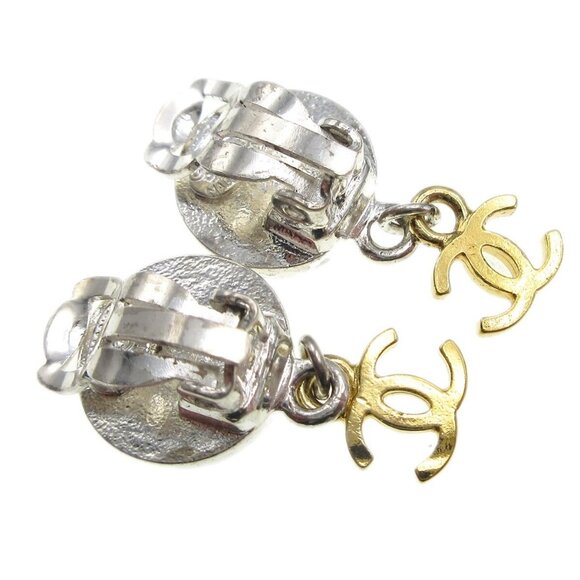 Chanel Medallion Dangle Earrings Gold Silver Clip-On - Picture 2 of 5